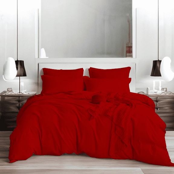 EASYCOT 800TC Soft 100% Egyptian Cotton Solid Duvet Cover Set 3 Pieces Breathable Bedding Set with Zipper Closure Long Staple - Comforter Cover - Red , Twin