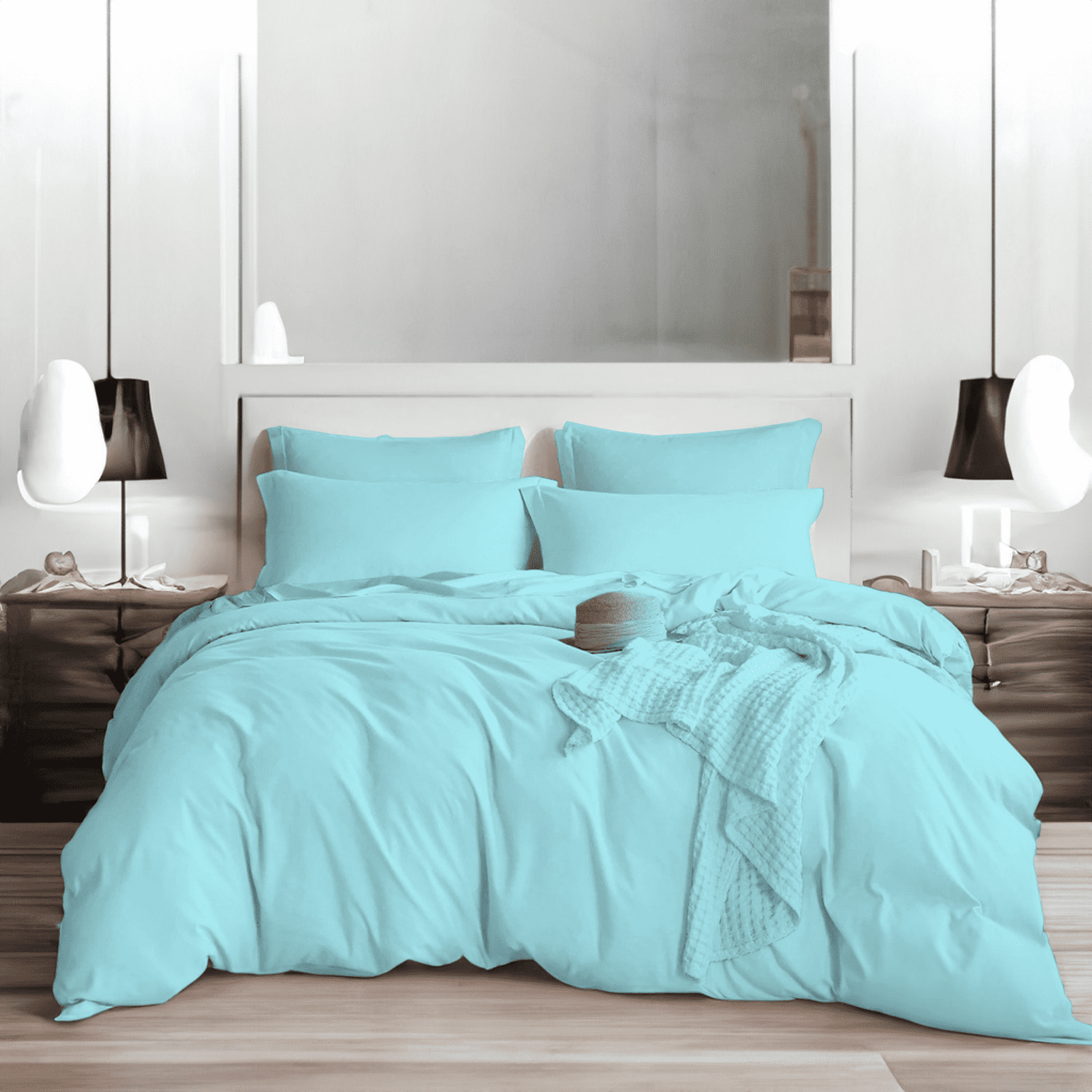 EASYCOT 800TC Soft Egyptian Cotton Duvet Cover Set 3 Pieces Breathable Bedding Set with Zipper Closure Long Staple - Comforter Cover - Aqua Blue , Super King Plus (120X120)