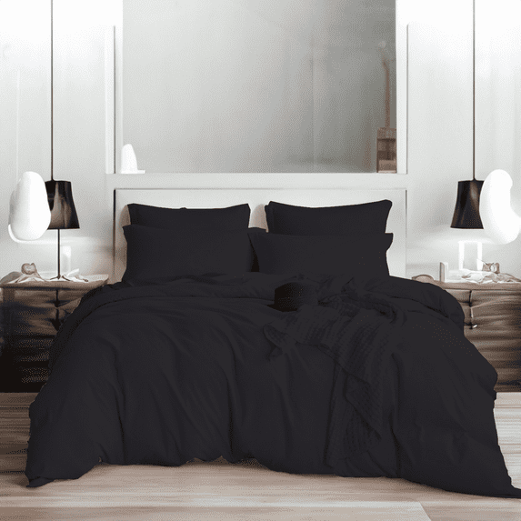 EASYCOT 800TC Soft Egyptian Cotton Duvet Cover Set 3 Pieces Breathable Bedding Set with Zipper Closure Long Staple - Comforter Cover - Black , Super King Plus (120X120)