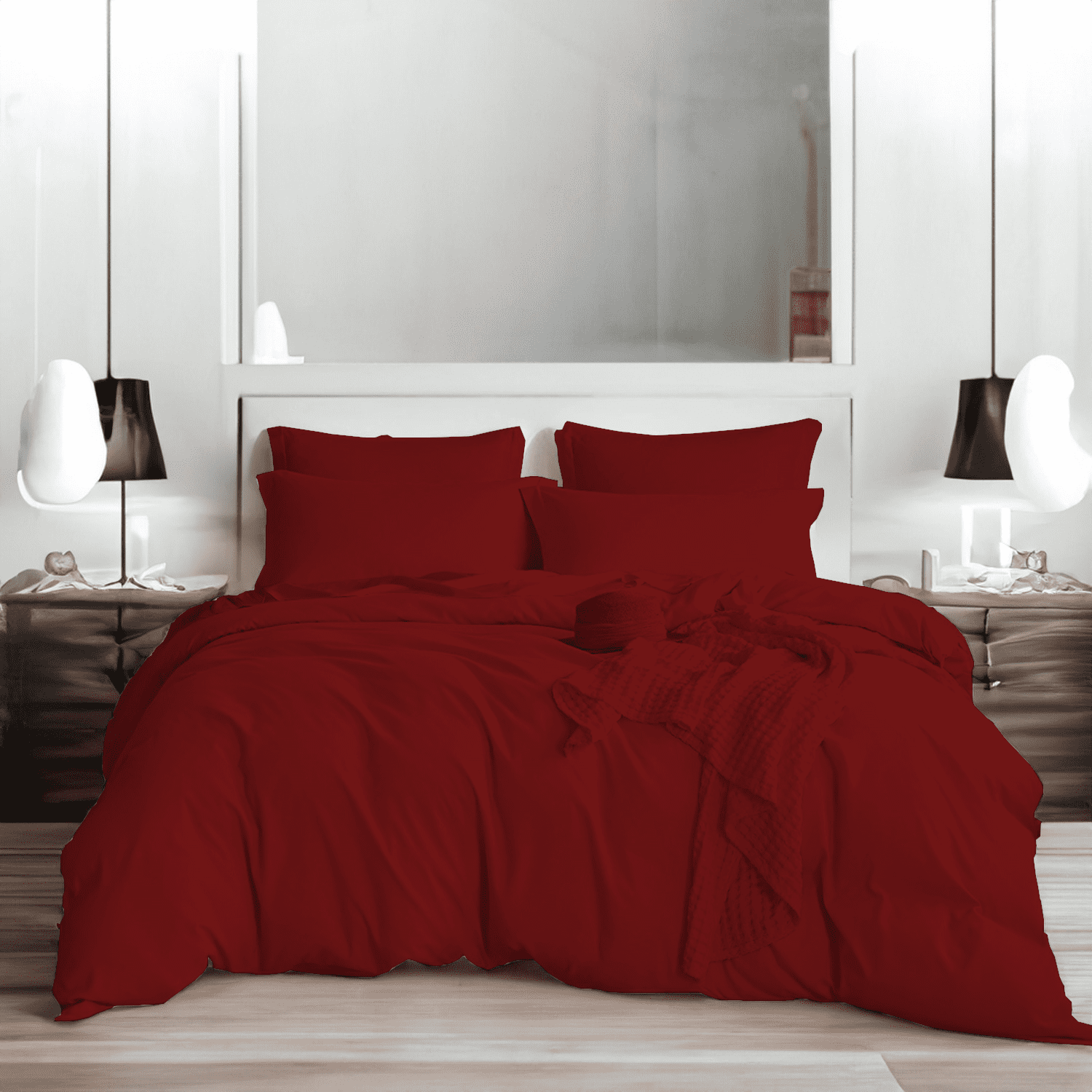 EASYCOT 800TC Soft Egyptian Cotton Duvet Cover Set 3 Pieces Breathable Bedding Set with Zipper Closure Long Staple - Comforter Cover - Burgandy , Super King (98x108)
