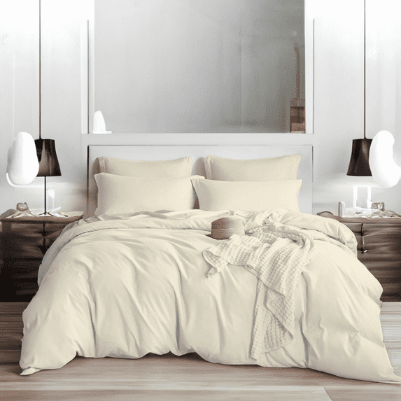 EASYCOT 1000TC Soft Egyptian Cotton Duvet Cover 5 Pieces Breathable Bedding Set with Zipper Closure Long Staple - Comforter Cover - Ivory , Full/Queen (90x90)