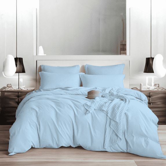 EASYCOT 1000TC Soft Egyptian Cotton Duvet Cover 5 Pieces Breathable Bedding Set with Zipper Closure Long Staple - Comforter Cover - Light Blue , Eastern King Size (118x110)