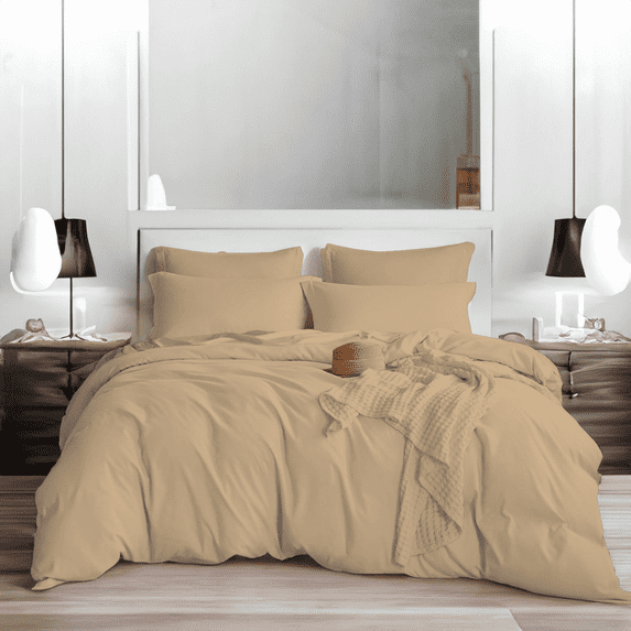 EASYCOT 800TC Soft Egyptian Cotton Duvet Cover Set5 Pieces Breathable Bedding Set with Zipper Closure Long Staple - Comforter Cover - Taupe , Full/Queen (90x90)