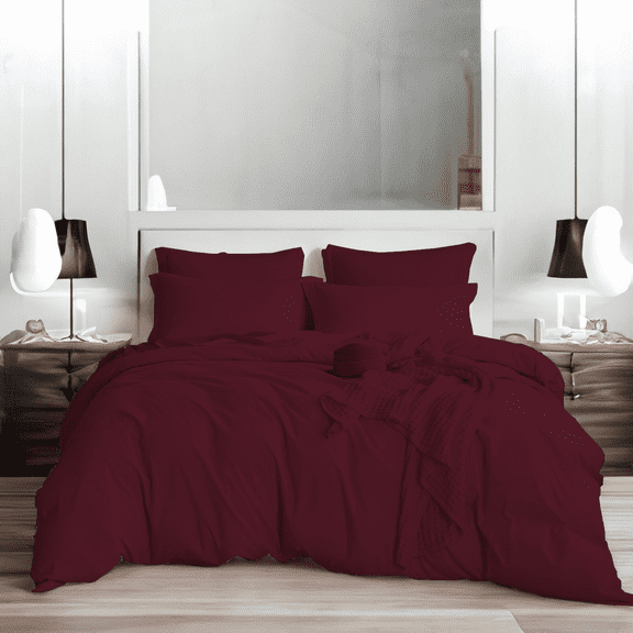 EASYCOT 800TC Soft Egyptian Cotton Duvet Cover1 Pieces Breathable Bedding Set with Zipper Closure Long Staple - Comforter Cover - Wine , Oversized King (120x98)