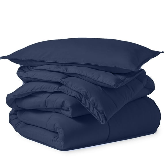 EASYCOT Luxurious Feather Down Alternative Comforter, Hotel Collection Duvet Insert Comforter for All Season,100% Soft Egyptian Cotton Shell with Corner Tabs 300 GSM Navy Blue , Twin