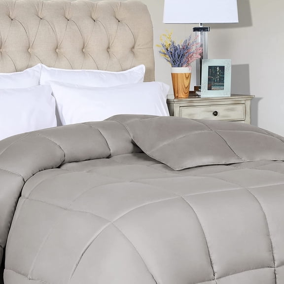 EASYCOT Luxurious Feather Down Alternative Comforter, Hotel Collection Duvet Insert Comforter for All Season,100% Soft Egyptian Cotton Shell with Corner Tabs 300 GSM Silver , Twin