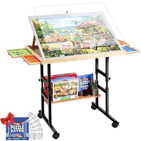 Woodty 1500-Piece Adjustable Wooden Puzzle Table, Height & Angle Customization, Smooth Finish, Home & Hobby Use