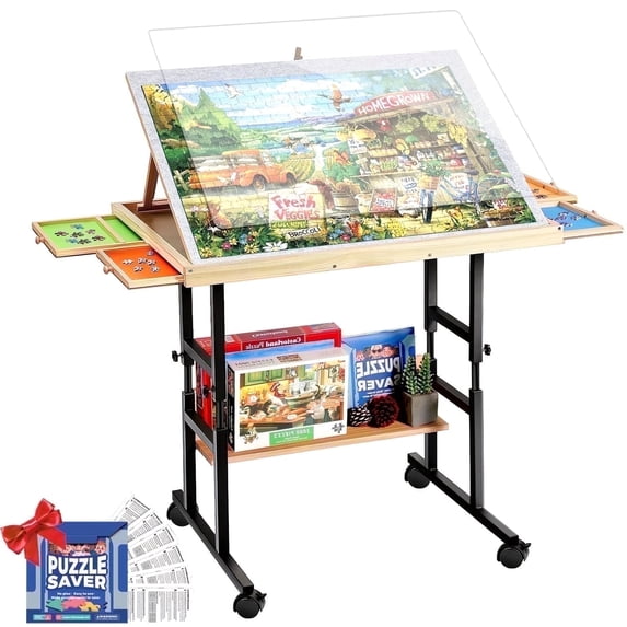 Buballino 1500-Piece Adjustable Wooden Puzzle Table, Height & Angle Customization, Smooth Finish, Home & Hobby Use