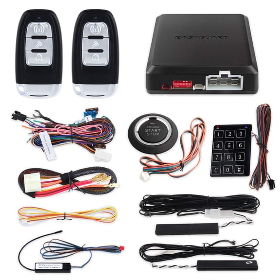 EASYGUARD EC002 Smart Key RFID PKE Car Alarm System Passive Keyless Entry Remote Starter Push Start Button & Touch Password Entry Hopping Code