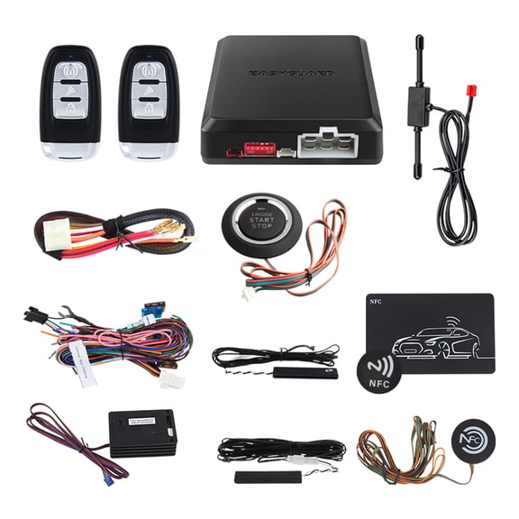 EASYGUARD Smart Key RFID PKE Car Alarm System Passive Keyless Entry Remote Starter Push Start Button & NFC Entry Hopping Code Shock Sensor