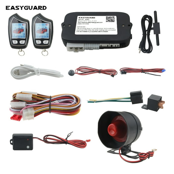 EASYGUARD EC208 FSK 2 Way car Alarm System with Rechargeable LCD Pager Display & Remote Trunk Release, Shock Alarm Warning DC12V
