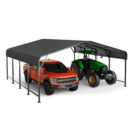 EASYHAWK 20x20 FT Heavy Duty Galvanized Steel Carport - Outdoor Metal Carport Vehicle Shelter for Cars, Trucks, SUVs, Boats & Tractors