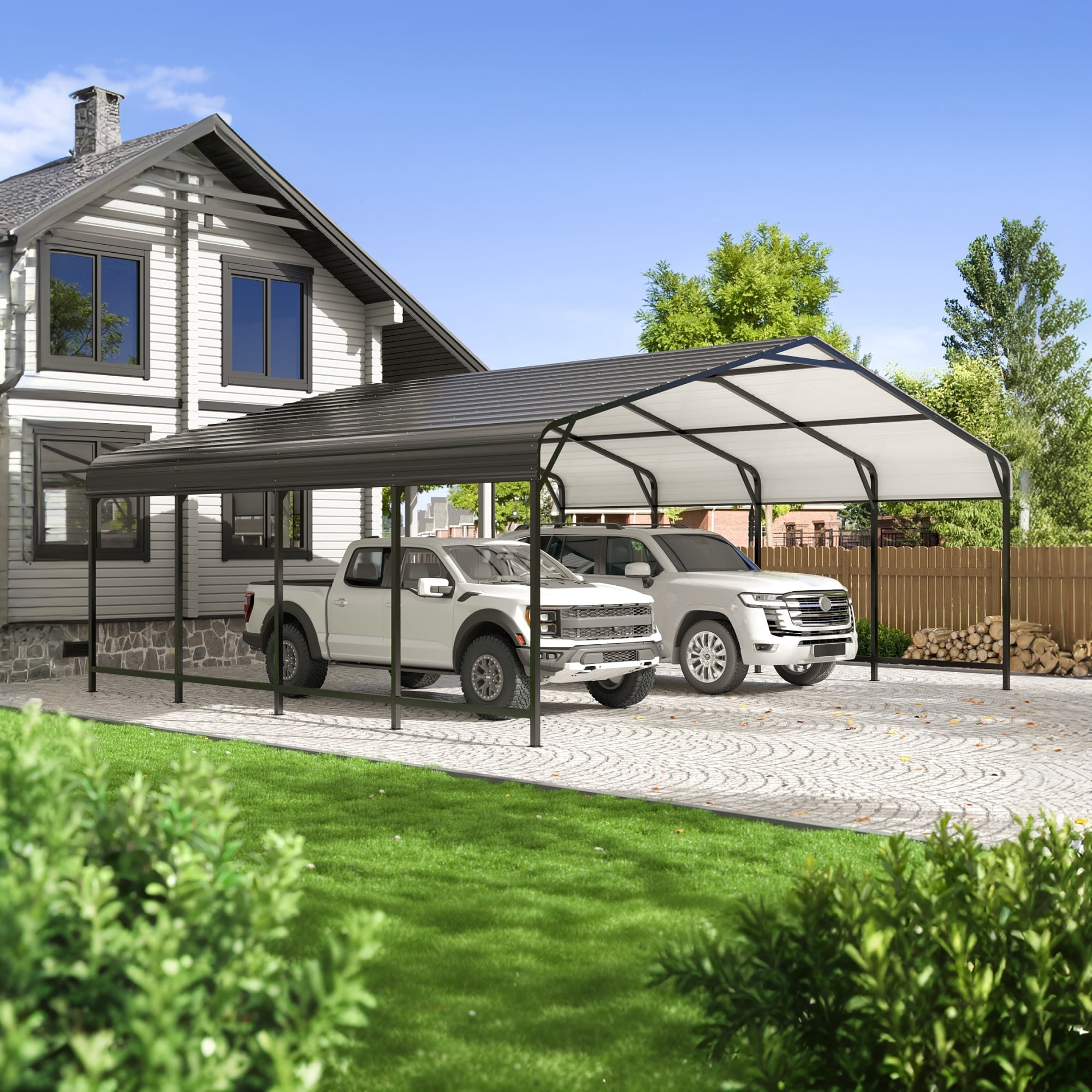 EASYHAWK 20x20 FT Heavy Duty Galvanized Steel Carport - Outdoor Metal Carport Vehicle Shelter for Cars, Trucks, SUVs, Boats & Tractors