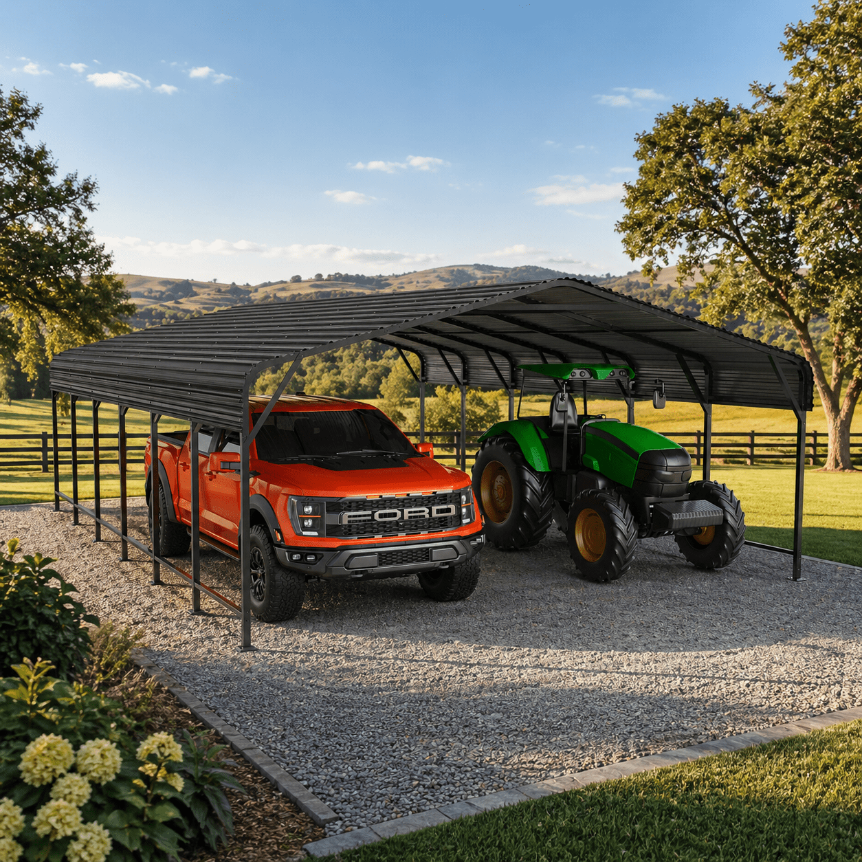 EASYHAWK 20x30 FT Heavy Duty Galvanized Steel Carport - Outdoor Metal Carport Vehicle Shelter for Cars, Trucks, SUVs, Boats & Tractors
