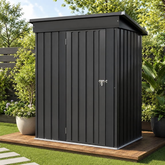 EASYHAWK 5 x 3 FT Metal Garden Shed, Outdoor Storage Shed with Lockable Door, Sloped Roof and Ventilation for Backyard, Patio and Lawn