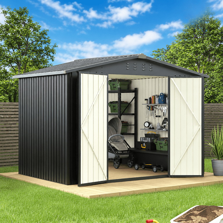 EASYHAWK 8x8 FT Metal Outdoor Storage Shed, Garden Tool Shed with