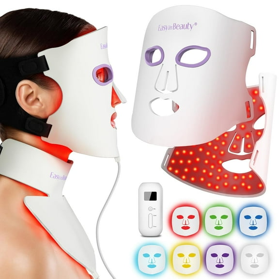 EASYINBEAUTY LED Light Therapy Face & Neck Mask 7 Colors Facial Skin Care Device for Wrinkles
