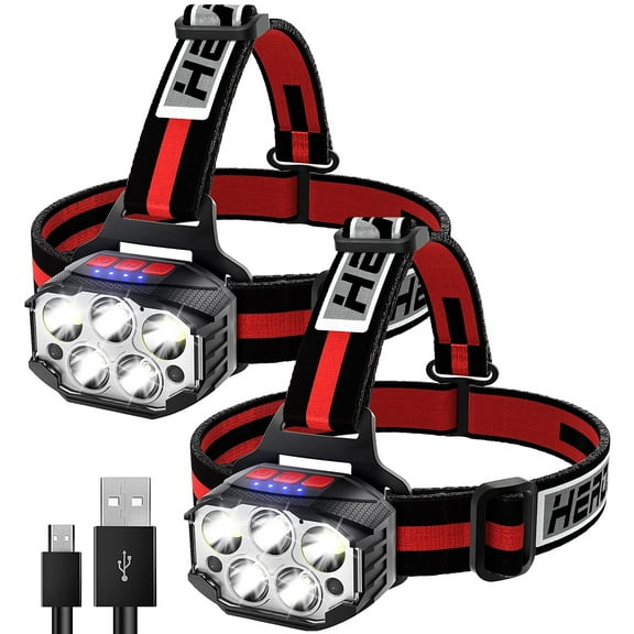 EASYMAXX 2Pack Headlamp Rechargeable, 1100Lumen Bright Motion Sensor Head lamp Flashlight with Red Light, 12 Modes Waterproof Headlight