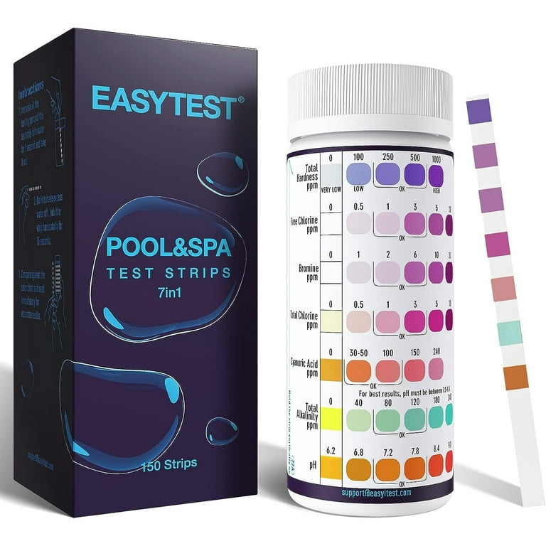 EASYTEST 7-Way Pool & Jacuzzi Test Strips Kit, 150 Strips for