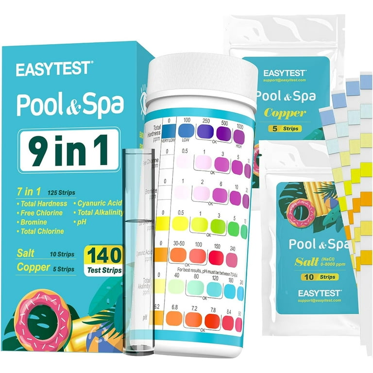 EASYTEST 9-Way Pool Test Strips, 140 Strips for Hot tub and Spa