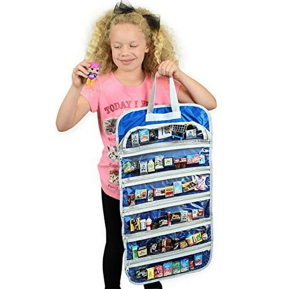 EASYVIEW Toy Storage Organizer Case Compatible Real Littles Mini Brands Unicorn Squad (Blue-Silver)