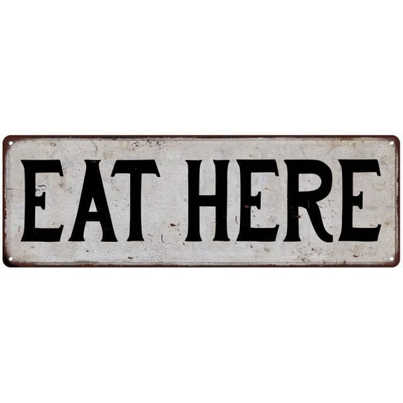 EAT HERE Vintage Look Rustic Metal 6x18 Sign City State 206180041149