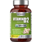 EAT INTACT Organic Vegan Whole Food Vitamin D, 2000 IU 50 mcg, Two Ingredients Organic Whole Mushroom and Organic Vegan Capsule, Non-GMO, 60 Day Supply