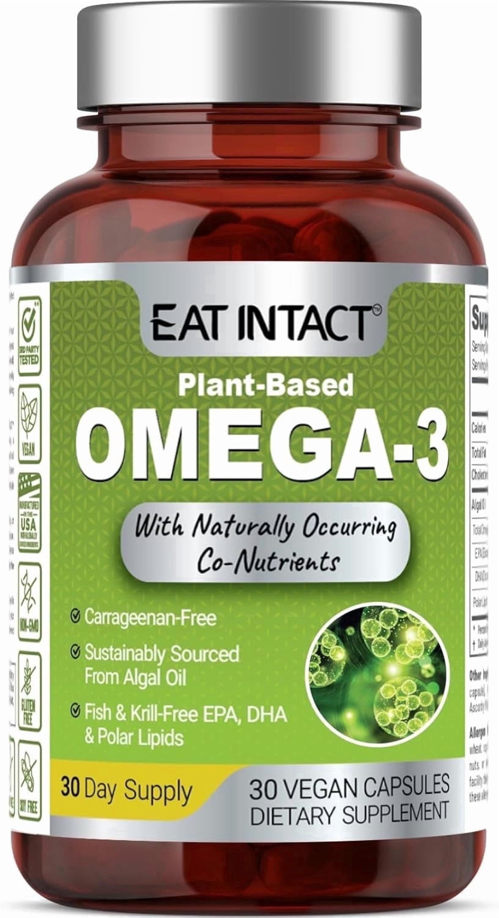 EAT INTACT Vegan Omega 3 from Algae Oil – Plant-Based, Unconcentrated EPA & DHA with Naturally Occurring Polar Lipids – Fish & Krill Oil Alternative – Carrageenan-Free, Non-GMO, 30 Vegan Capsules