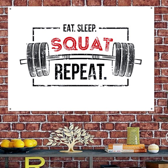 EAT. SLEEP. SQUAT REPEAT - Get Inspired to Workout with this Motivational Wall Art Poster Banner & Flag - Tapestry Perfect for Gym, Office or Classroom Decor 38" x 57"