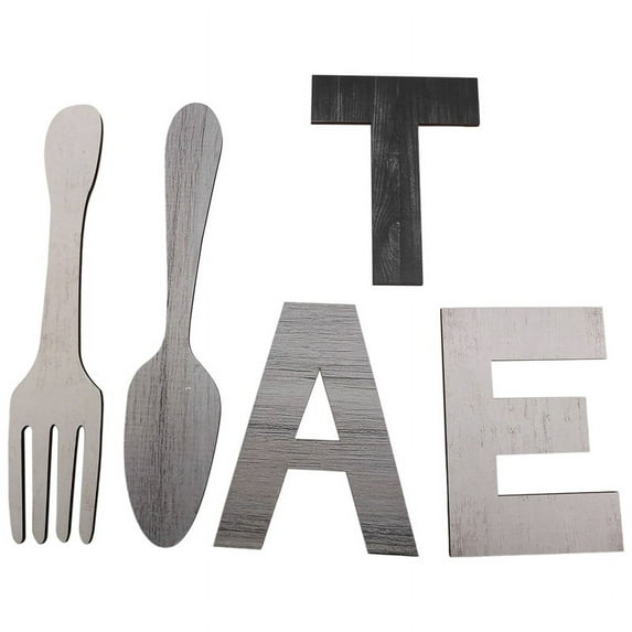 EAT Sign, Fork and Spoon Wall Decor, Rustic Wood Eat Decoration,Decoration Hang Wood Letters for Wall Art(Gray)