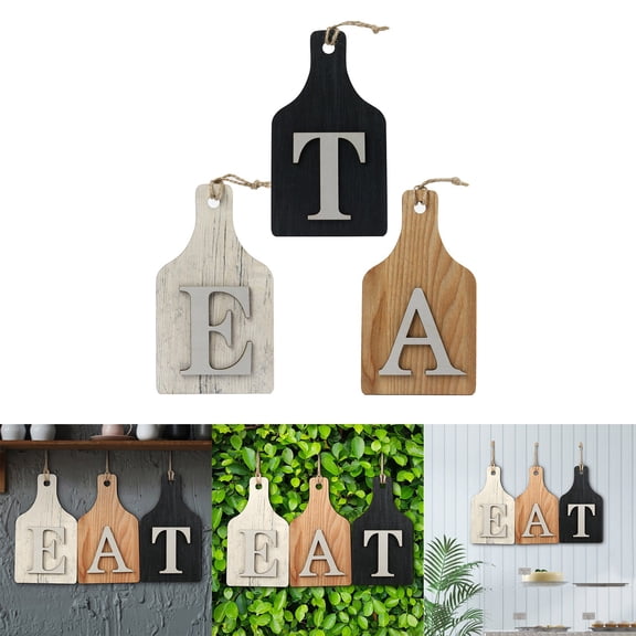 Decorative Eat Letter Sign Wooden Hanging Board for Kitchen Wall Art Country Home Cutout, 20x11.5 cm, White