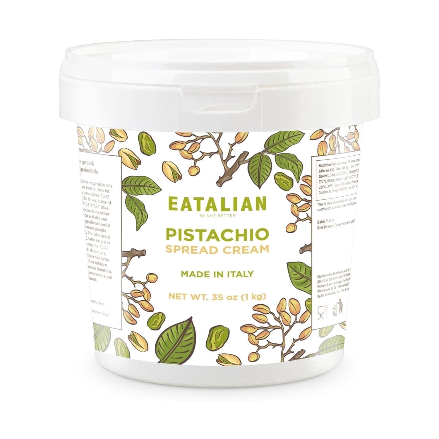 EATALIAN by AMZ BETTER Pistachio Cream, 2.2 lb/1000 g, Delicious Spreadable with a Sweet and Unique Taste, Ideal on Bread and with Ice Cream, Excellent for Dubai Chocolate, Made in Italy