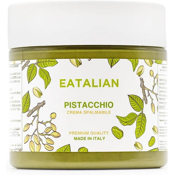 EATALIAN by AMZ BETTER Pistachio Cream, 7oz/200 gr, Spreadable Pistachio Paste, Sweet and Unique Taste, Ideal on Bread, for Cakes, Dessert, Ice Cream, Excellent for Dubai Chocolate, Made in Italy