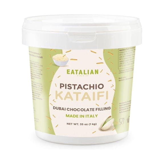 EATALIAN by AMZ BETTER Pistachio Cream with Kataifi, 2.2 lb/200 gr, Spreadable Paste, Sweet and Unique Taste, Ideal on Bread, for Cakes, Dessert, Excellent for Dubai Chocolate, Made in Italy