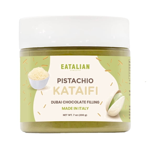 EATALIAN by AMZ BETTER Pistachio Cream with Kataifi, 7oz/200 gr, Spreadable Paste, Sweet and Unique Taste, Ideal on Bread, for Cakes, Dessert, Excellent for Dubai Chocolate, Made in Italy