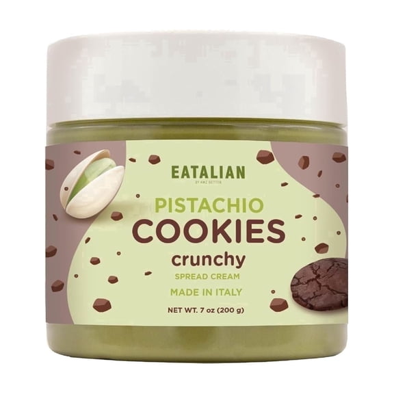 EATALIAN by AMZ BETTER Pistachio Cream with sweet crunchy biscuit, 7 oz/200 gr, Delicious spread with a uniquely sweet taste, Ideal on bread, Excellent for Dubai Chocolate, Made in Italy