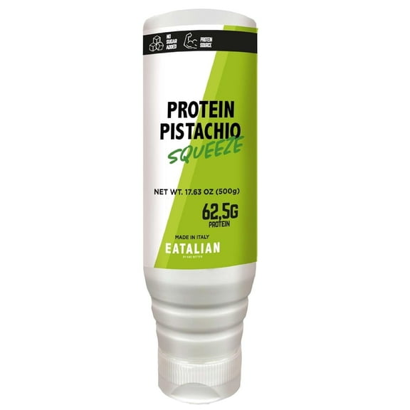 EATALIAN by AMZ BETTER Topping with Protein Pistachio Flavour, Sweet Protein Cream, in a 17.63 oz/ 500 gr Squeezer, Made in Italy, Ideal Pistachio Sauce to garnish Ice Cream, Sweets and Dessert