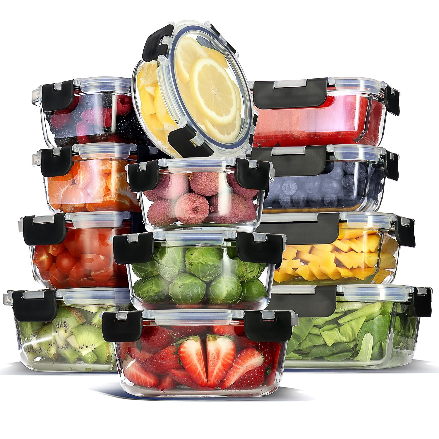EATEX 12-Pack Clear Glass Meal Prep Containers with Lids