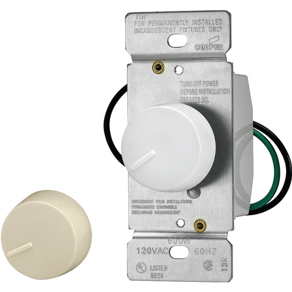 Cooper RI061-VW White/Ivory Rotary Single Pole Light Dimmer Switch 600W