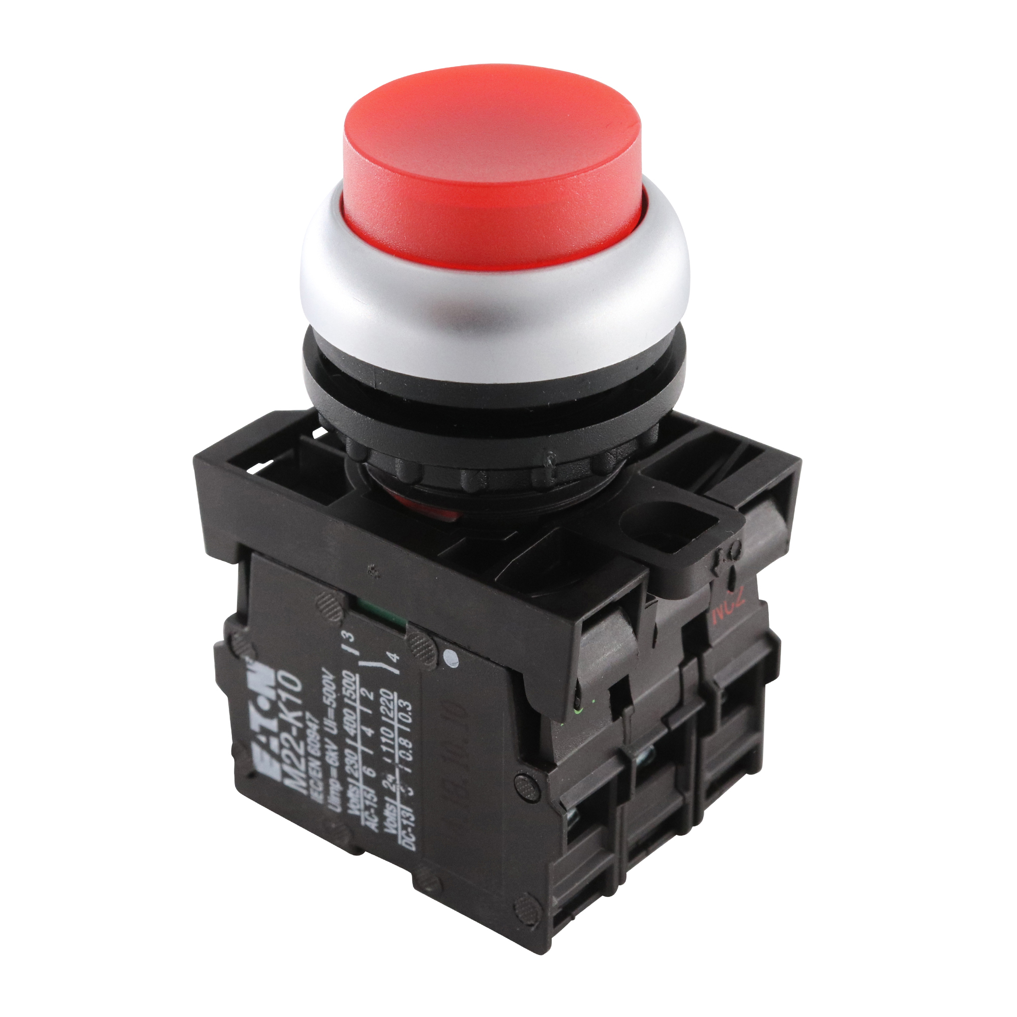 EATON MOELLER M22-DLH-R/K11/R Industrial Pushbutton Switch, Momentary Spring Return, Red, M22 Series, Round, SPST-NC, SPST-NO - image 1 of 4