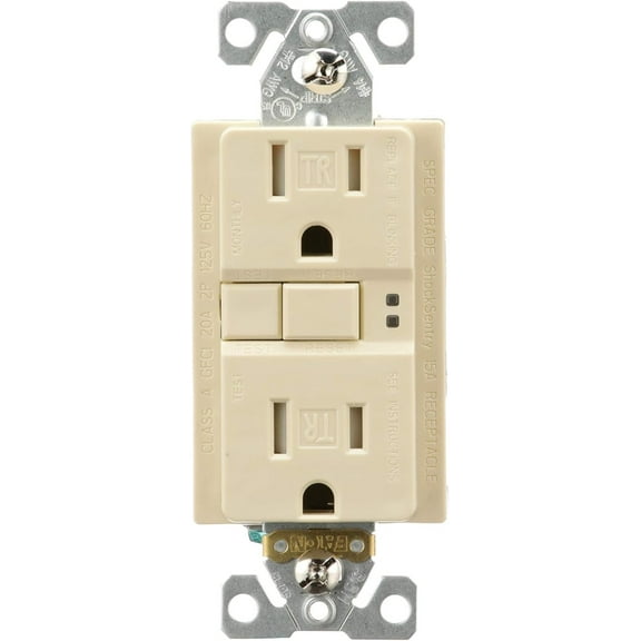 EATON Wiring GFCI Self-Test 15A -125V Tamper Resistant Duplex Receptacle with Standard Size Wallplate, Ivory