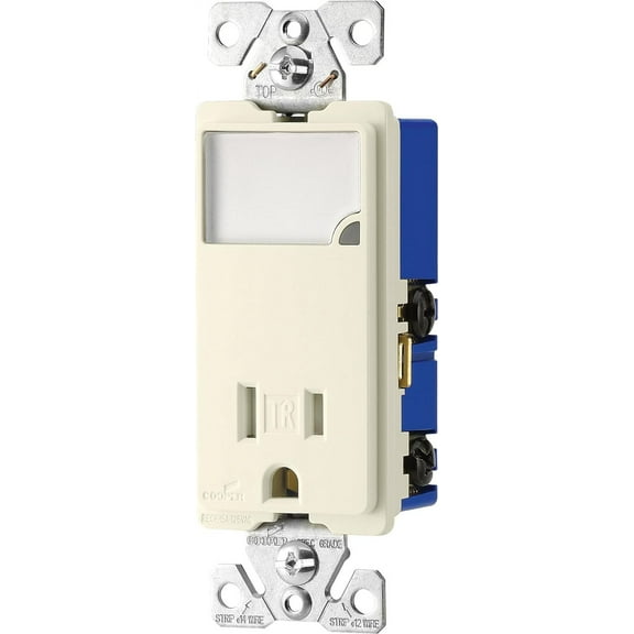 Eaton TR7735LA-KB-LW 15A 125V Tamper Resistant Residential & Commercial Decorator Outlet with Night Light, Light Almond