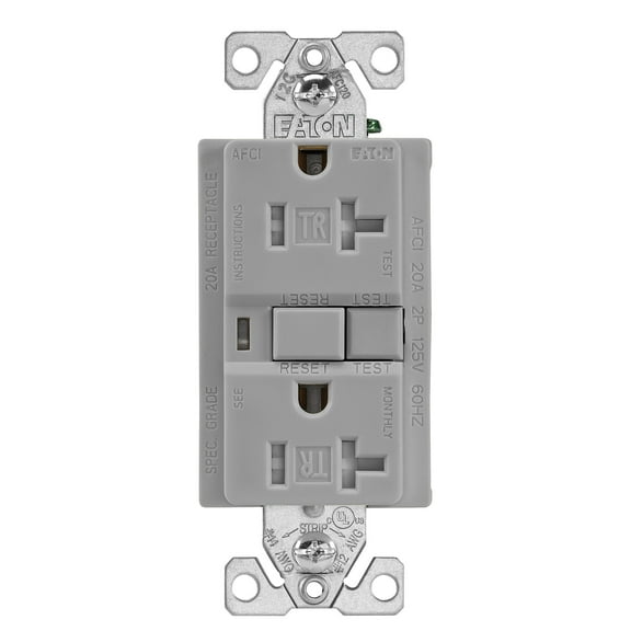 EATON Wiring TRAFCI20GY 20 Amp Tamper Resistant AFCI Receptacle, Gray Finish