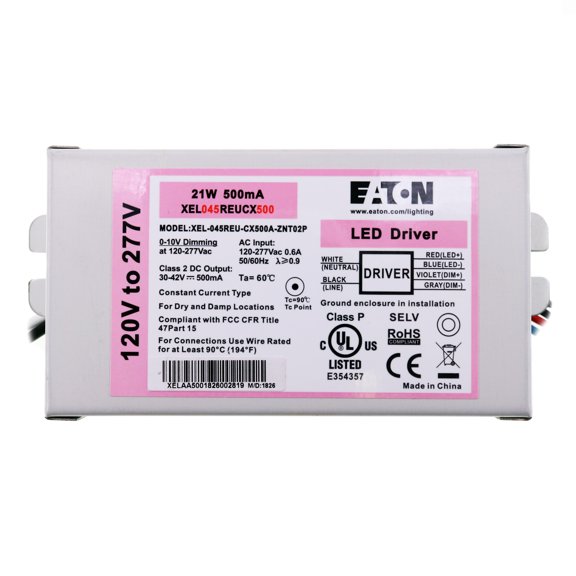 EATON XEL-045REU-CX500A-ZNT02P Constant Current LED Driver, 0-10V Dimming, 21W, 500mA