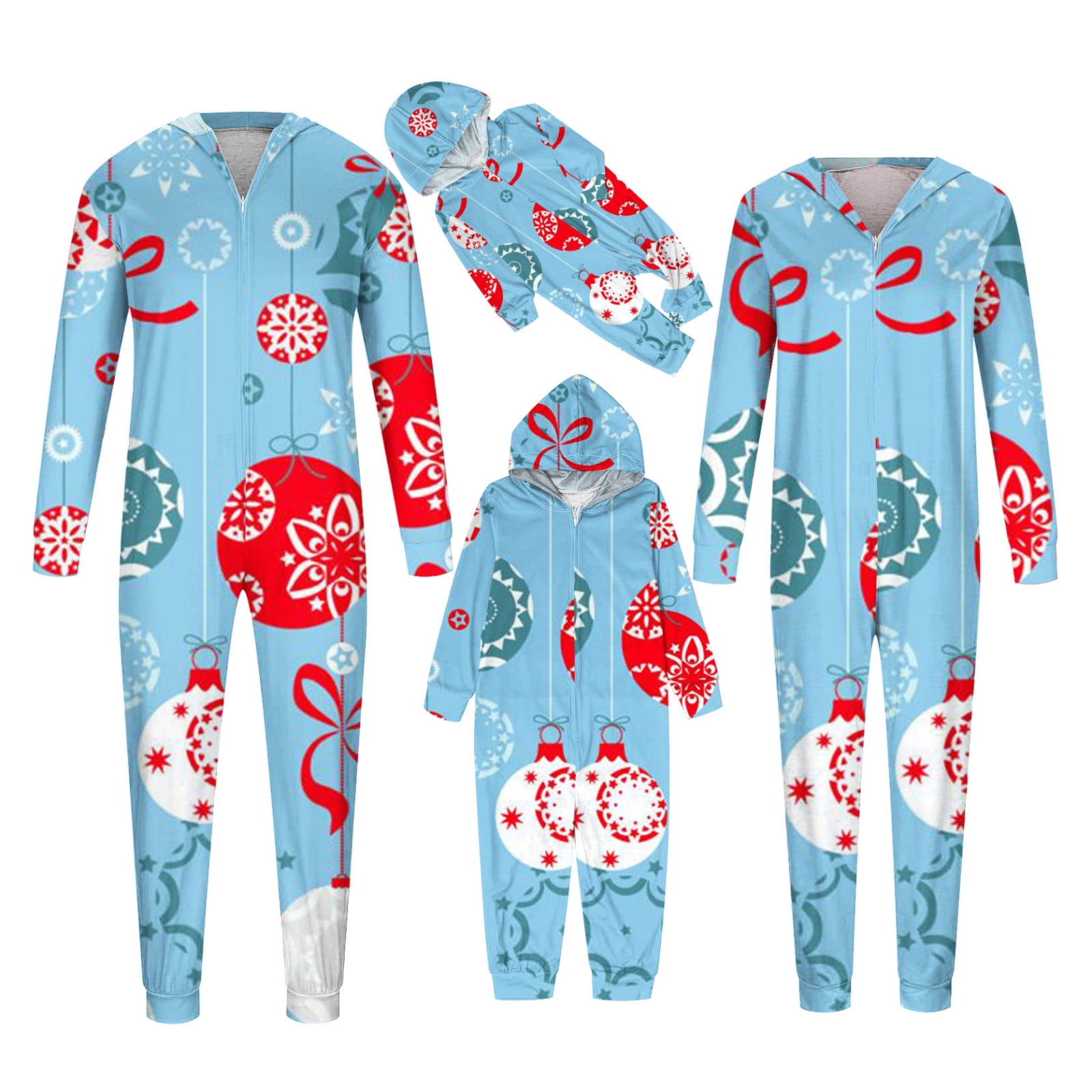 EAUFUM Christmas Pajamas for Family Printed Zip up Hooded Jumpsuit