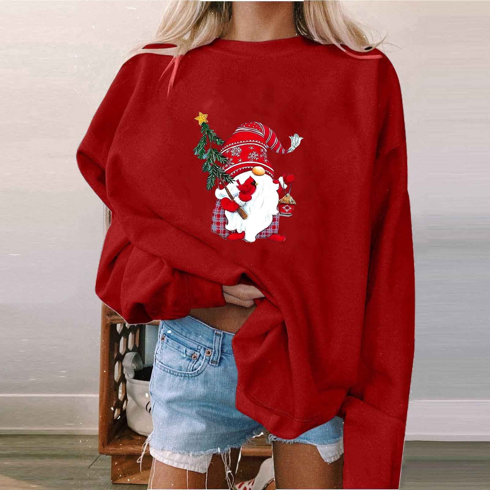 EAUFUM Christmas Shirts for Women Long Sleeve Trendy Crewneck