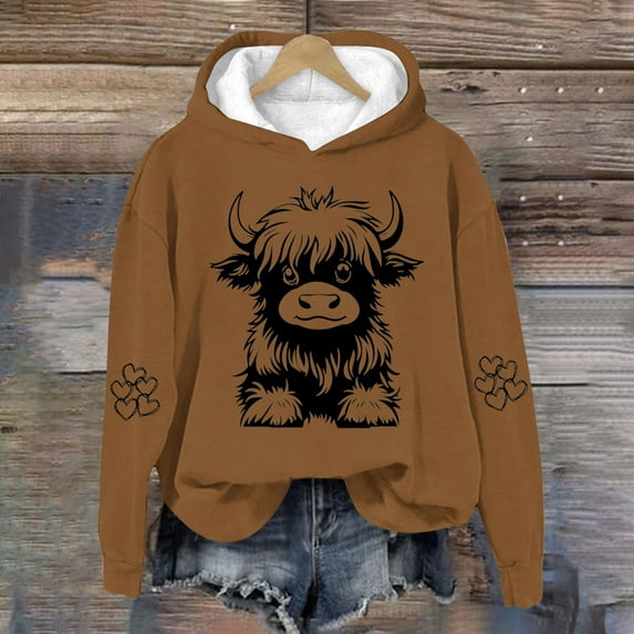 EAUFUM Cow Hoodie for Women Graphic Pullover Cute Cow Print Cozy Hooded Sweatshirt Long Sleeve Lover Gift Top 1-14 Years Casual Holiday Clothes Ropa De NiñO