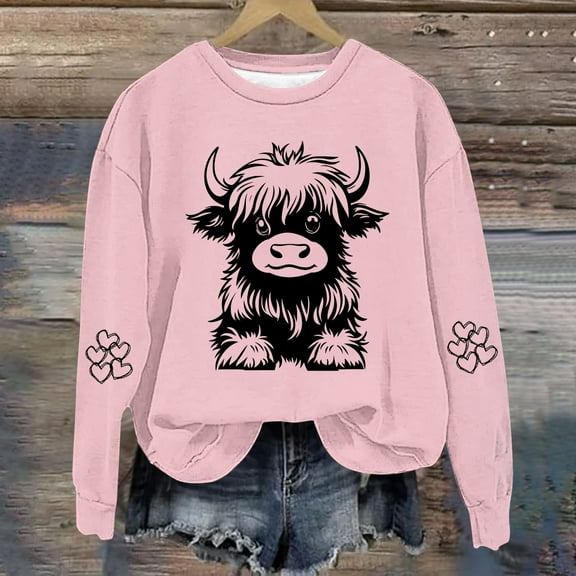 EAUFUM Cow Hoodie for Women Graphic Pullover Cute Cow Print Cozy Hooded Sweatshirt Long Sleeve Lover Gift Top 1-14 Years Casual Holiday Clothes Ropa De NiñO