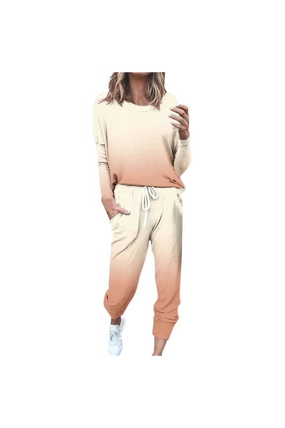Fall Outfits for Women 2024 Ombre 2 Piece Sets Going Out Sweatshirt and Joggers Set Drawstring Pants Casual Sweatsuits Tracksuit Loose Fit Crew Neck Pullover Top Cruise Airport Travel Outfit