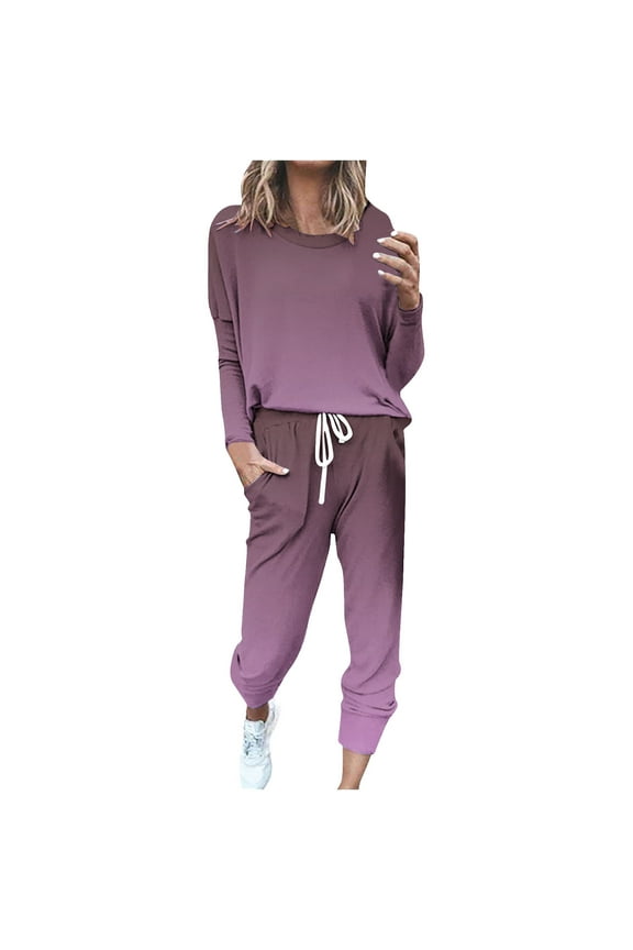 Fall Outfits for Women 2024 Ombre 2 Piece Sets Going Out Sweatshirt and Joggers Set Drawstring Pants Casual Sweatsuits Tracksuit Loose Fit Crew Neck Pullover Top Cruise Airport Travel Outfit